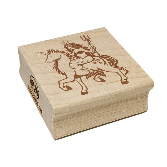 Mystical Mermaid Riding Unicorn Square Rubber Stamp Stamping Scrapbooking Crafting - Small 1.25in