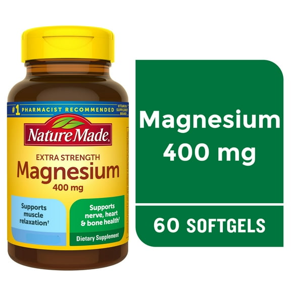 Nature Made Extra Strength Magnesium Oxide 400 mg Softgels, for Nerve and Bone Health, 60 Ct