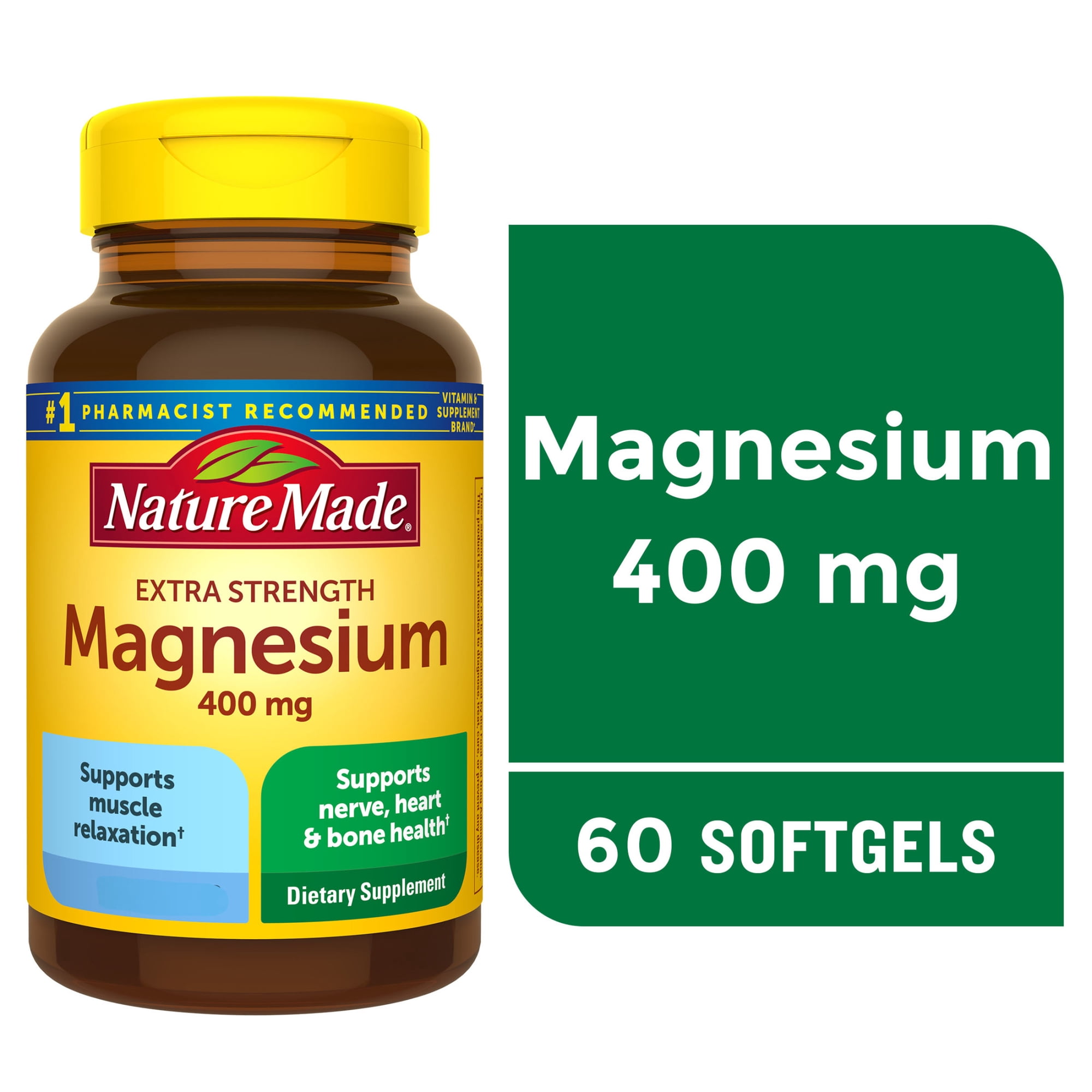 Nature Made Extra Strength Magnesium Oxide 400 mg Softgels, Dietary Supplement, 60 Count
