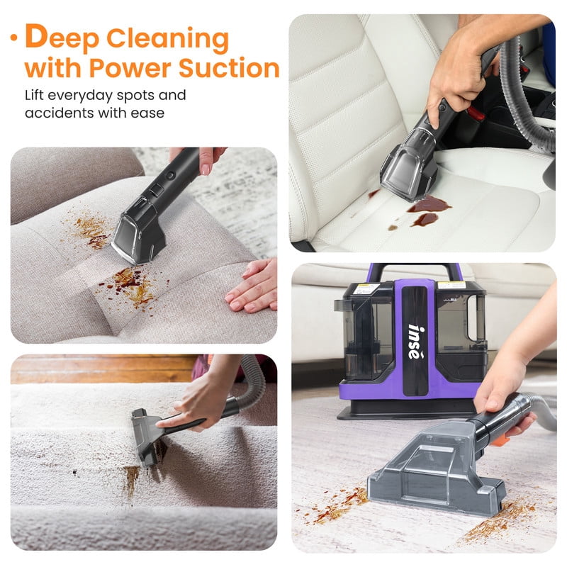 POWEART Portable Carpet Cleaner, for Carpet, Upholstery & Auto, Large Tank, Strong Suction, Spot Stain Cleaner with 8.5oz Deep Clean Pro Formula