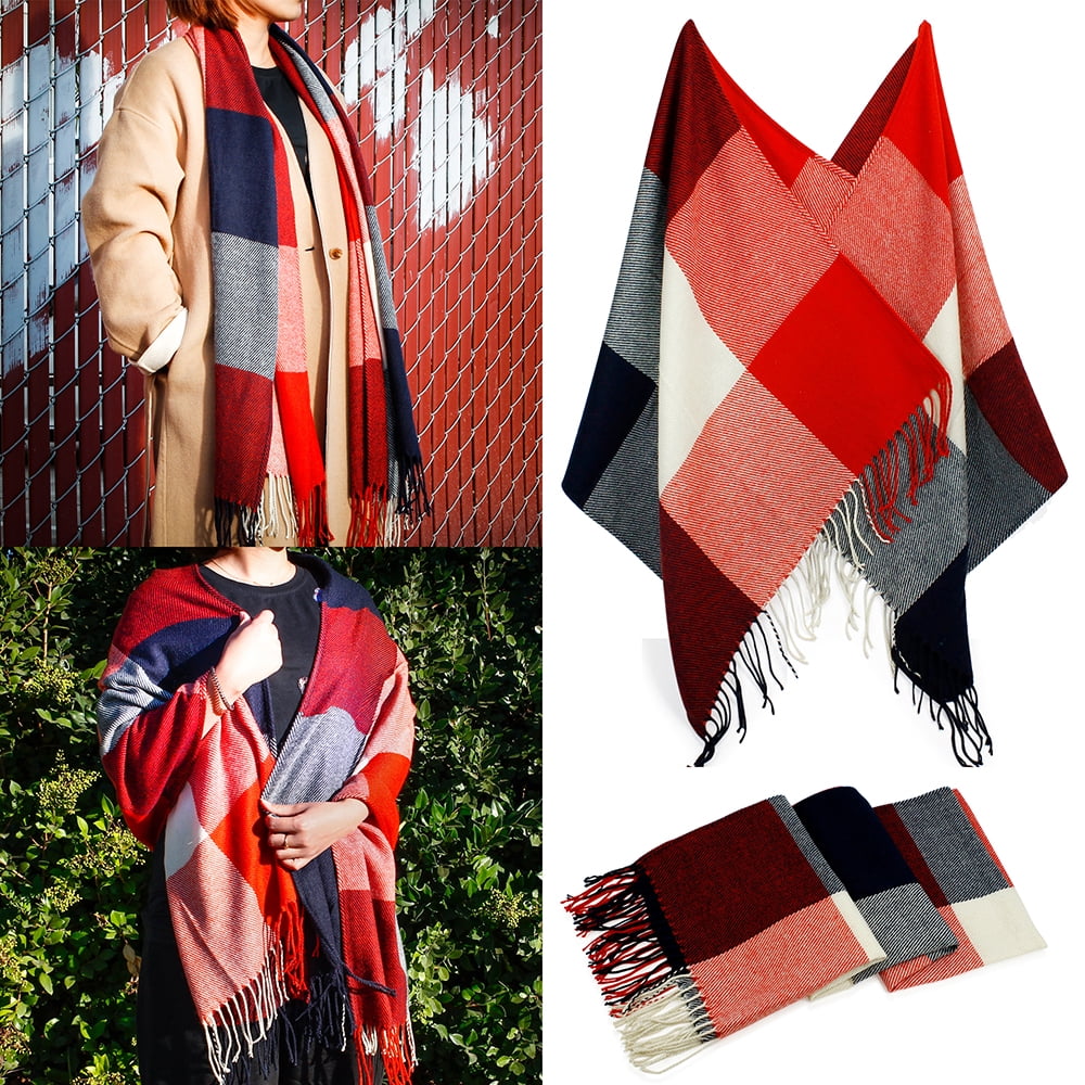Women's fashion lightweight plaid winter Square warm shawls scarves wraps 