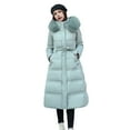 thumbnail image 5 of Winter Women Cotton Jacket with Hood Neck Long Sleeves Pockets Mid calf Length Zipper Closure Padded Coat Solid Color Windproof Outwear Parka, 5 of 8