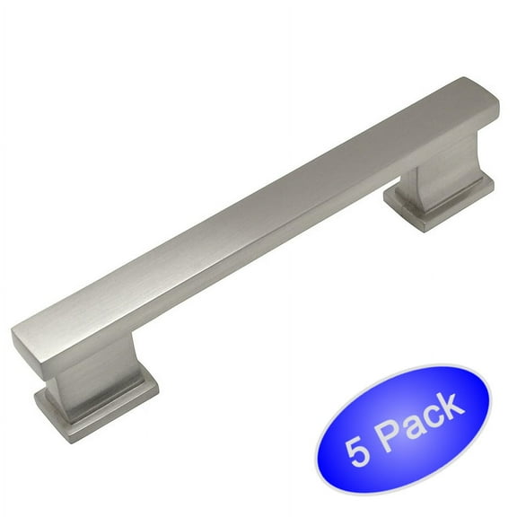 5 Pack - Cosmas 702-96SN Satin Nickel Contemporary Cabinet Hardware Handle Pull - 3-3/4" Inch (96mm) Hole Centers