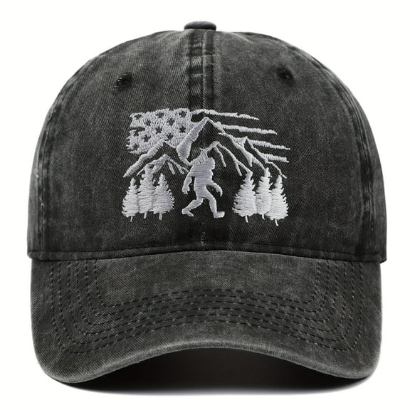 Big Foot Embroidered Washed Baseball Cap Featuring the American Flag for Men and Women