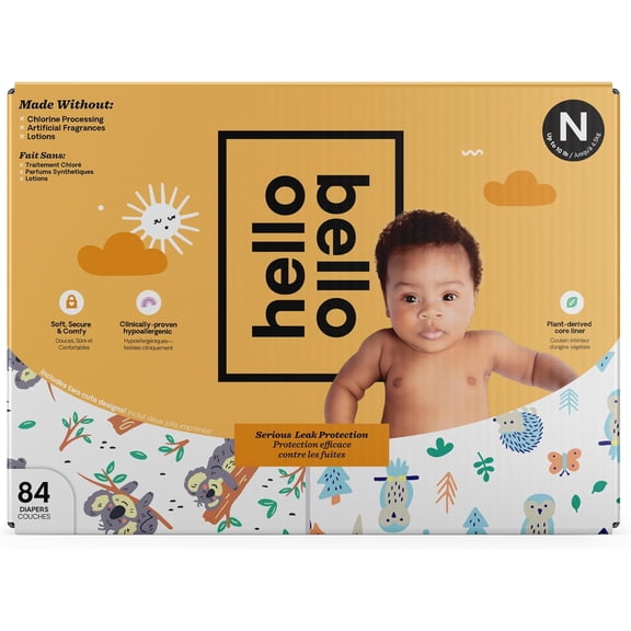 YANTONG Diapers, Size Newborn (NB, Up to 10 lbs), 84 Count of Premium Disposable Baby Diapers in Woodland Animals and Koala Kids Designs, Hypoallergenic with Soft, Cloth-Like Feel