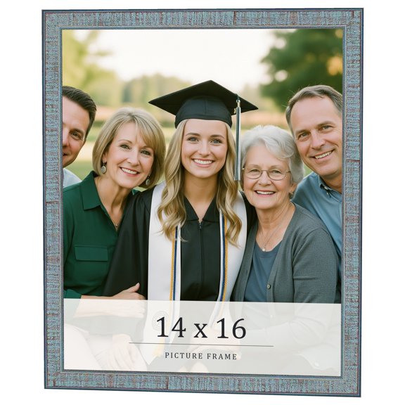 14x16 Frame Blue Scuffed Farm Board Solid Wood Picture Frame Width 0.75 Inches | Interior Depth 0.5