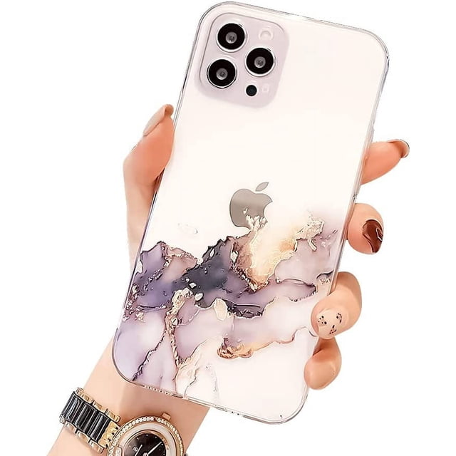 Compatible con funda para iPhone 12 Pro Max, mármol transparente acuarela P