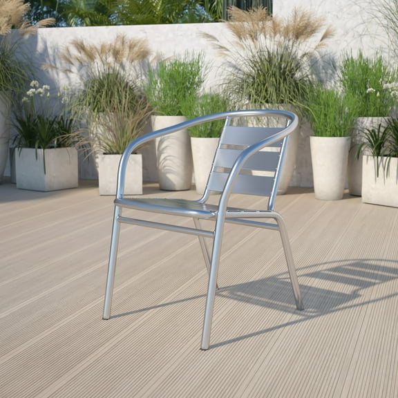 Emma   Oliver Heavy Duty Aluminum Indoor-Outdoor Stack Chair w/ Triple Slat Back