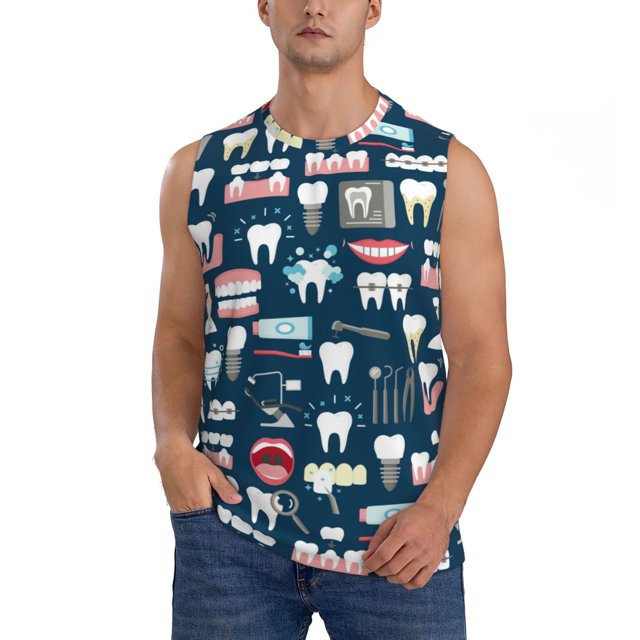 Fotbe Dental Men's Camiseta sin Mangas Estampada para Hombres, Playera Casual para Gimnasio, Entrenamiento, Playa-X-Large
