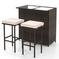 thumbnail image 1 of Costway 3 PCS Patio Bar Set with Tempered Glass Tabletop 2-Tier Storage Removable Cushions, 1 of 10