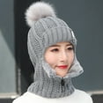thumbnail image 5 of D-GROEE Women Winter Beanie Hats One-Piece Wool Knitted Balaclavas Mask Set Skull Neck Circle Scarf Ski Snow Hat Cap with Pompom Ball, 5 of 7