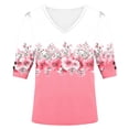 thumbnail image 6 of Uaswgudfs Women's Floral Print V Neck Short Sleeve T Shirt Button Cuff Spring Summer Casual Breathable Loose Fit Top Pink 2XL, 6 of 6