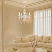 LaLuLa Mini Chandelier for Girls Bedroom, Small Pink and White 5-Light Modern Acrylic Crystal Ceiling Light for Kids Room Dining Room Foyer