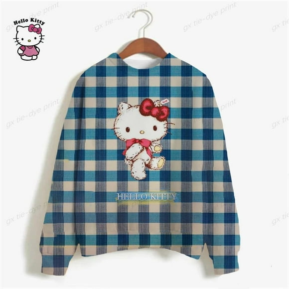 Shirt For Women Tid Dye Long Sleeve Shirts Autumn HELLO KITTY Hoodies Sweatshirts Casual Loose Pullover Sweatshirt Blouses Tops HOEMLIN