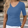 thumbnail image 2 of Sillenn Basic T Shirts Half Sleeve Tee Shirts V Neck 1/2 Sleeve Tops for Women Basic Solid Color Stretchy Top Mid Arm Length Shirts Women Basic Layering Top Basic Fit Tee Base Layer Blue 4Xl, 2 of 8