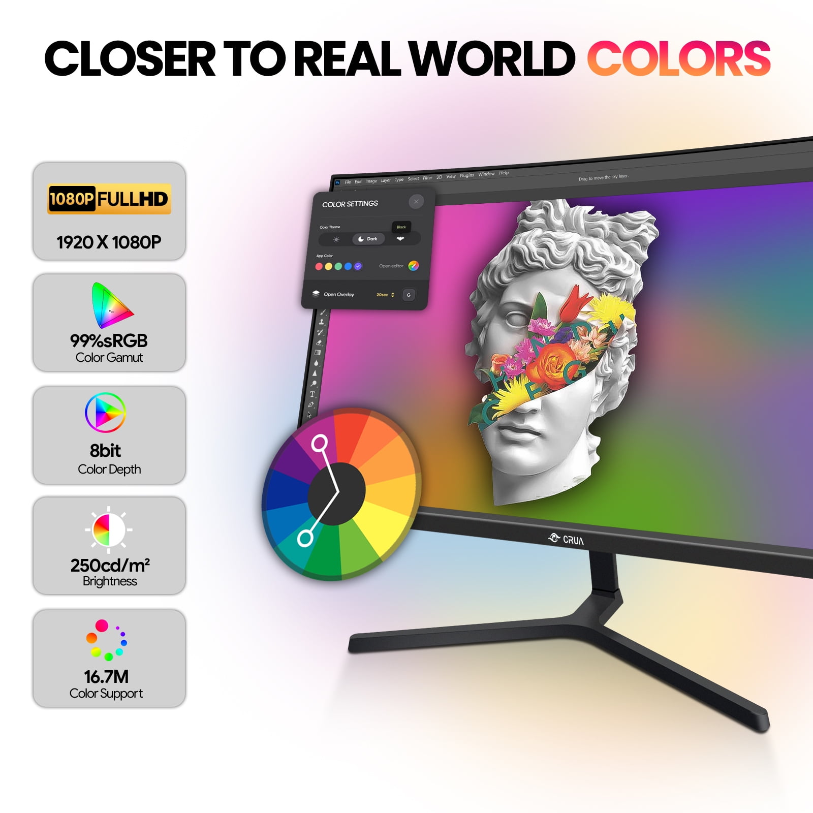 CRUA 24 "100Hz Curved Monitor,FHD (1920×1080) 99% sRGB Coimputer Montor,Thin Bezel, Wall Mountable & Tilt Adjustable,Black