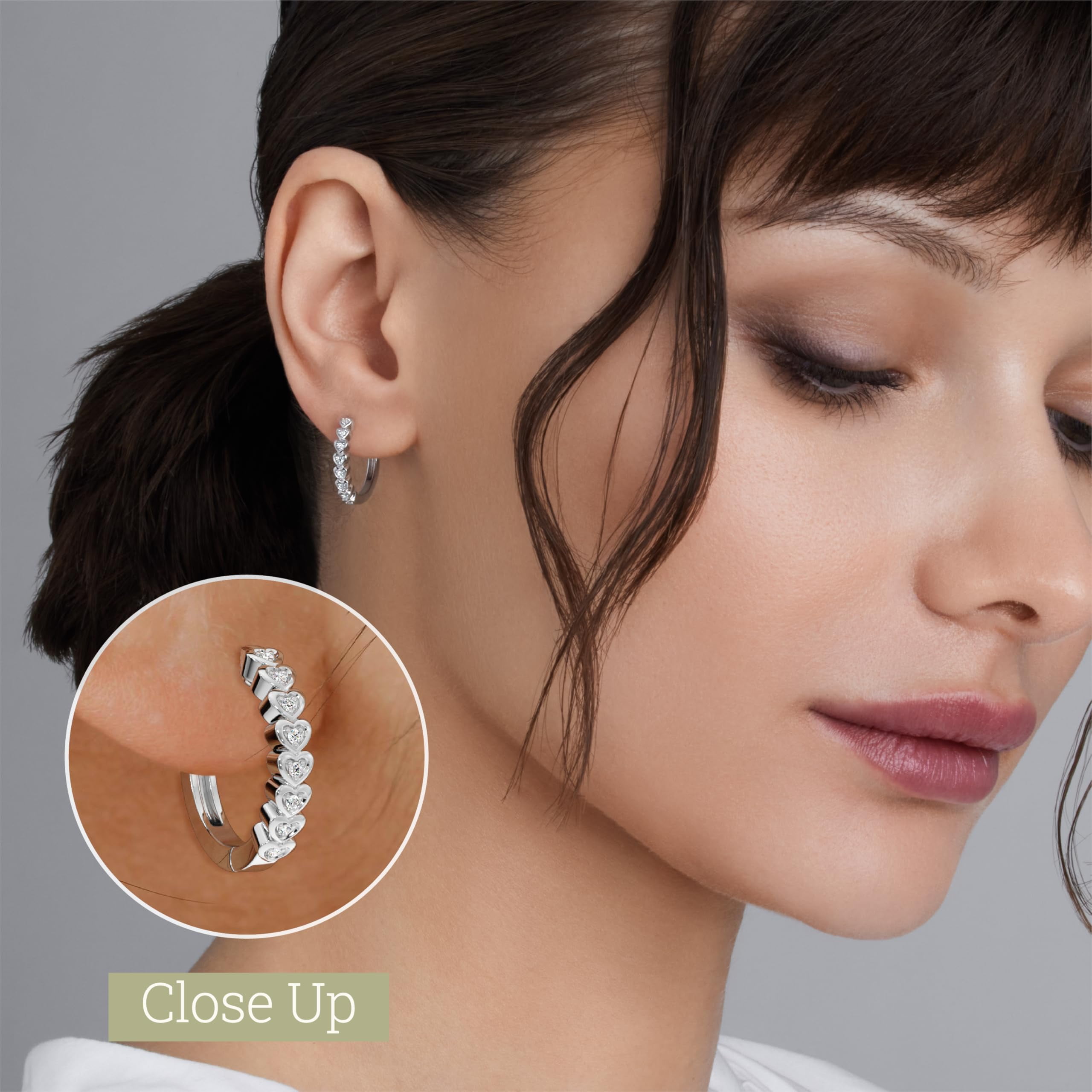 Gilded 1/4 Carat Total Weight Lab-Grown Diamond Hoop Earrings for Women in 14KT Gold Plated Sterling Silver | Heart Shaped Hoops | Hypoallergenic Fine Jewelry | Hinged Closure | SI1 Clarity, F Color