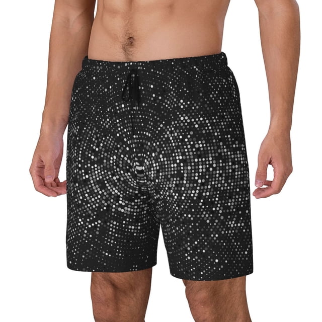Fotbe Black And White Dotted Traje de Baño para Hombre – Shorts de Natación de Secado Rápido con Forro y Bolsillos-3X-Large