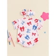 thumbnail image 4 of Suealasg Baby Girl 4th of July Outfit Short Sleeve Star Bow Print Romper Headband 3 6 12 18 Months Infant Summer 2Pcs Clothes, 4 of 7