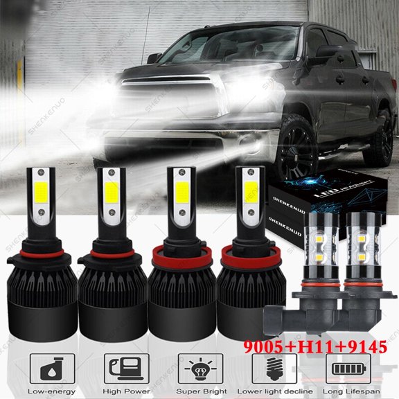For Toyota Tundra 2007-2013 6000K White LED Headlight Bulbs,9005 H11 High Beam and Low Beam 9145 Fog light,6pcs,SHENKENUO