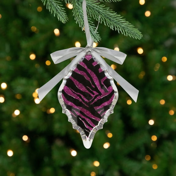 Allstate 5.75" Glittered Zebra Print Diamond Prism Christmas Ornament - Pink