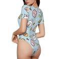 thumbnail image 3 of KLL Women 's Crew Neck Bodysuit Jumpsuits Rabbit Burger Coffee Print Short onesies Stretch T Shirts, 3 of 7