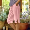thumbnail image 2 of AKOEE Summer Linen Capris Elastic Waist Side Button Split Beach Fashion Knee Length Pants with Pockets for Women (M, Pink), 2 of 6