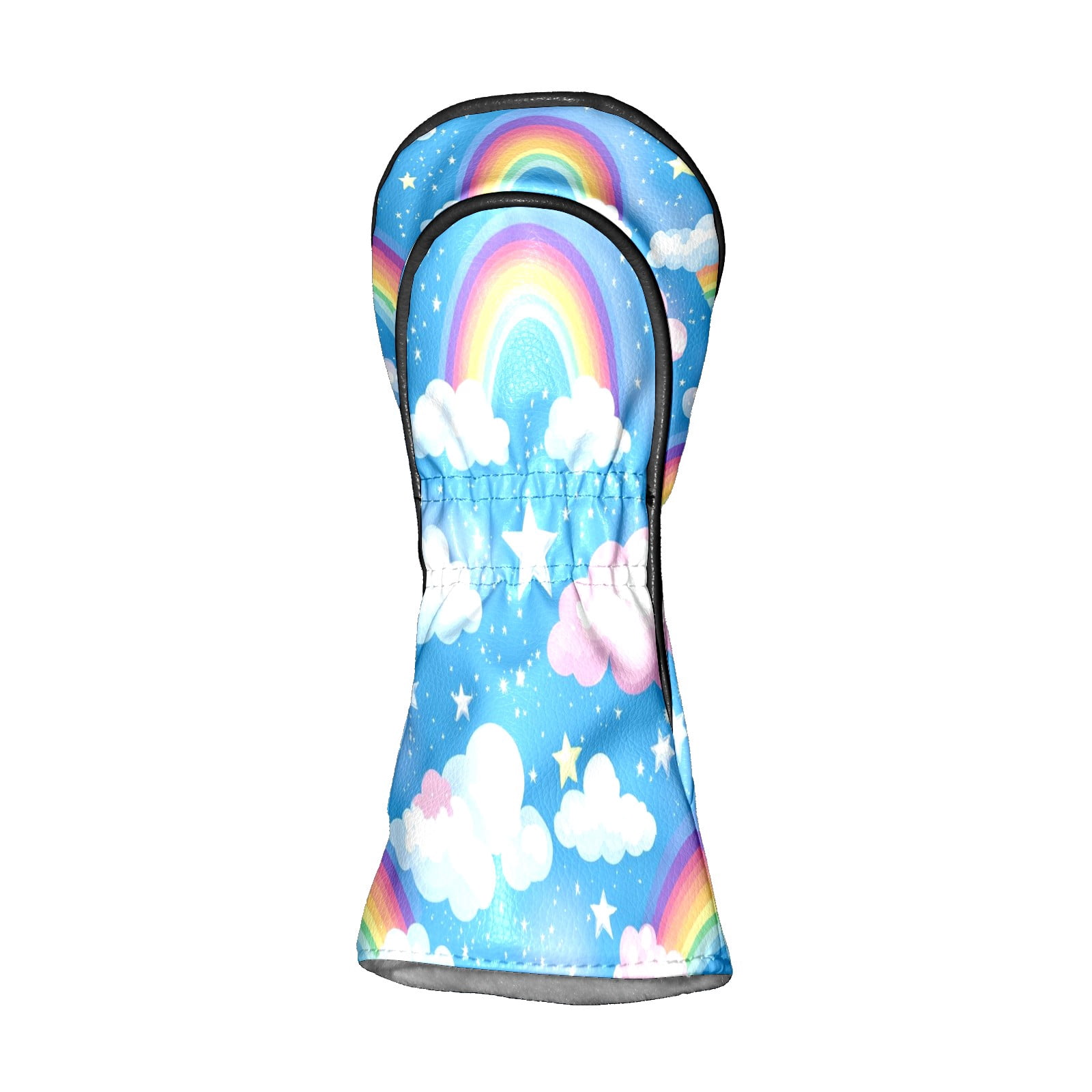 Golf Club Covers PU Leather Waterproof Head Covers for Fairway Woods Hybrids White Clouds Rainbow Unisex Fits Most Brands