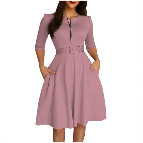 EINCcm Elegant Dresses for Women Zipper Long Sleeve A-Line Dresses Sexy Business Pencil Peplum Dress Wear to Work