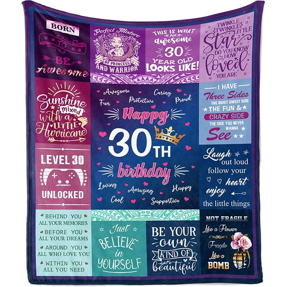 30th Birthday Gifts for Women - Throw Blanket 50"x60", 30th Birthday Gifts for Her, 30 Year Old Birthday Gifts for Women, 30th Birthday Decorations for Women, Gifts for 30th Birthday Woman Blanket