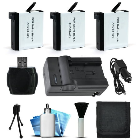 3x Batteries + Home/Travel Charger + SD Card Reader for GoPro HERO4 Hero