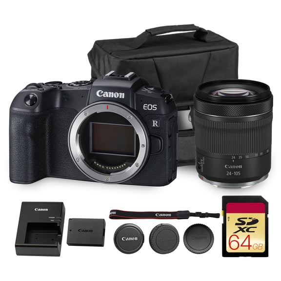 Canon EOS RP Mirrorless Camera| 26.2MP Full Frame Sensor| 4K Video Recording| Lightweight Compact Camera for Travel and Everyday Content Creation (3380C002)   Canon RF 24-105mm Lens   64GB Card   Bag