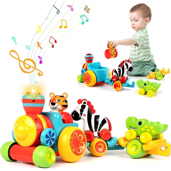 Marstone Baby Toys for 1 Year Old Boys and Girls Gifts, Forest Train Car Set for Toddlers 1-2, Push Animal Car Toys for 12-18 Months, Learning Train Toy for Toddlers 1 2 Yr Old Birthday Xmas Gift