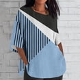 thumbnail image 2 of Jewelreauty Women Oversized Patchwork Shirts 3/4 Sleeve Crewneck Cute Print Tops Summer Casual Elbow Length T-Shirts (2XL, Blue), 2 of 5