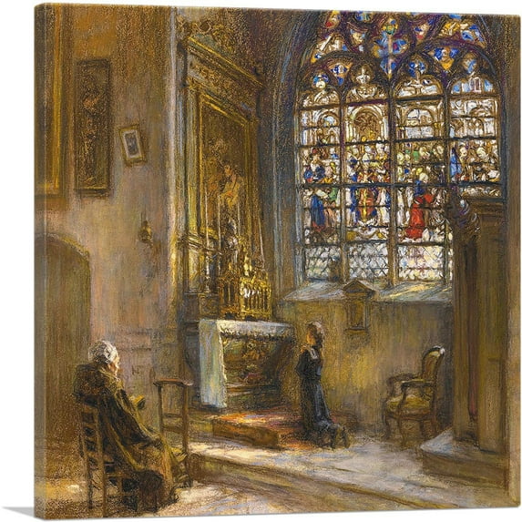ARTCANVAS Prayer Saint-Bonnet Church Canvas Art Print by Leon Lhermitte - Size: 26" x 26" (1.50" Deep)