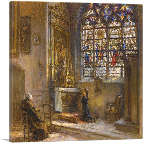 ARTCANVAS Prayer Saint-Bonnet Church Canvas Art Print by Leon Lhermitte - Size: 12" x 12" (1.50" Deep)