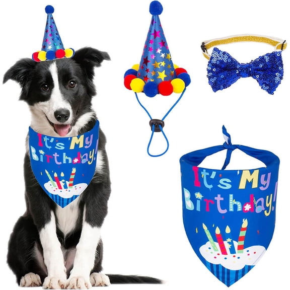 Dog Birthday Bandana Scarf And Dog Girl Boy Birthday Party Hat With Cute Dog Bow Tie For Small Dog Pet Pet Clothes Birthday Gift For Pet Dog Cat One Size