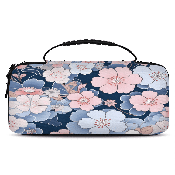 Herdesigns Pink Blue Cherry Blossom Carrying Case for Nintendo Switch OLED Model 2021 & Switch 2017 with 20 Game Card Slots, Portable Travel Carry Case for Accessories and Console