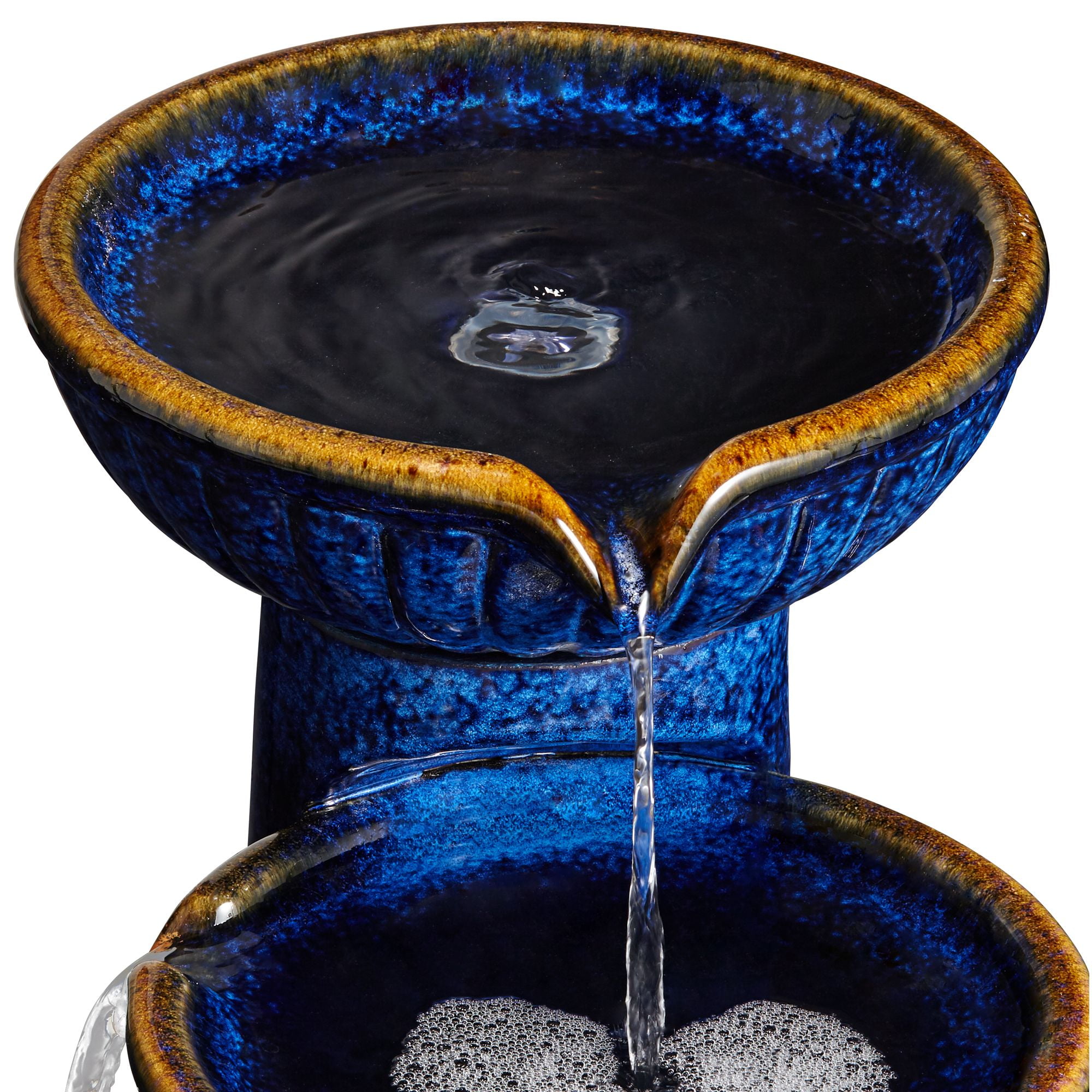 3-Bowl 26 3/4" High Large Modern Outdoor Decor Blue Cobalt Ceramic Floor Fountain with Light LED Garden Patio