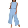thumbnail image 1 of Conjunto de dos piezas de lino liso para mujer: chaleco sin mangas y pantalones de cintura alta y pierna ancha, bolsillos laterales, ropa informal de verano - Tallas S-XXXXL, 1 of 6