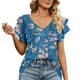 thumbnail image 1 of Mujeres V cuello camisetas verano elegante impresión doble volantes suelta mujeres manga corta casual verano tops Lily XL, 1 of 6