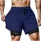 thumbnail image 2 of pstuiky Pantalones cortos deportivos, Pantalones cortos deportivos holgados de tres cuartos con cordón de doble capa para hombre, de color liso, informales, a la moda, 2 of 8