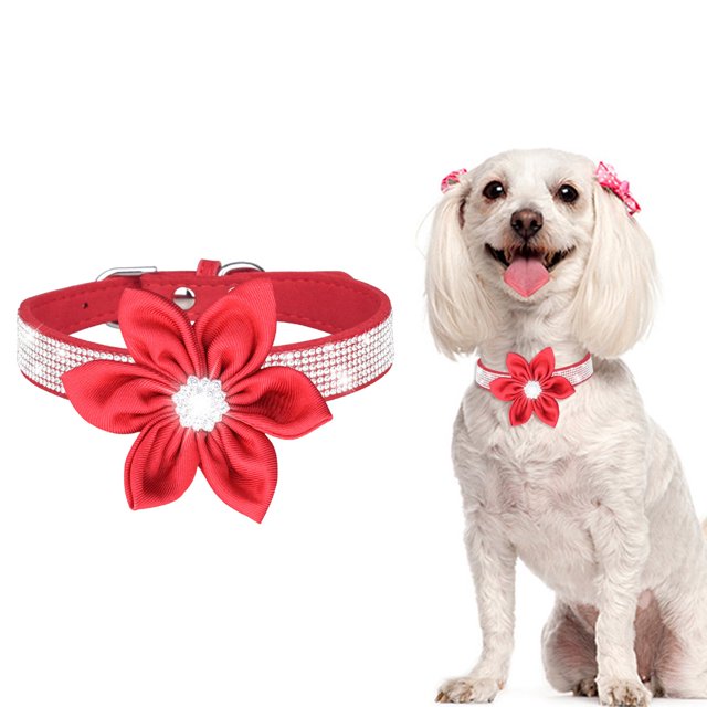 Pet Collar Shiny Rhinestones Dog Collar Small And Medium Sized Dog Leash Microfiber Cat Collar Bow Tie for Dogs