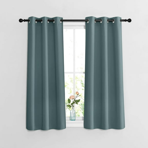 FSCIDA-Greyish Blue Short Blackout Curtains for Bathroom - Window Treatment Thermal Insulated Grommet Light Blocking Curtains & Drapes for Bedroom/Kitchen (2 Panels, W37 x L48)