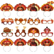 Joyfy 16 Pack Thanksgiving Turkey Hat for Kids Adult,Headbands and Glasses Frame for Thanksgiving Role Play,Party Favors Accessories(One Size Fits All)
