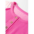 thumbnail image 6 of Women's Bright Pink Twisted Ribbed Henley T-Shirt – Casual Color Block Summer Style, XL, 6 of 10