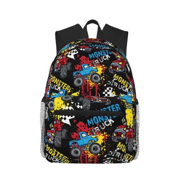 Honeii Monster Car Print School Backpack,Casual Lightweight Travel Rucksack Daypack,Backpacks for College High