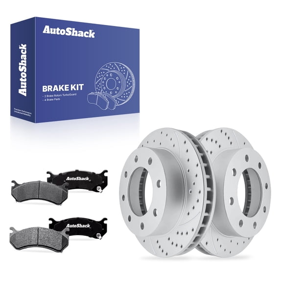 AutoShack Front Vented Drilled & Slotted Coated Brake Rotors Silver Matte Finish   Ceramic Pads 6-PC Brake Kit Replacement for 2007 GMC Sierra 1500 Classic TurboGuard 12.78" (324.7 mm)