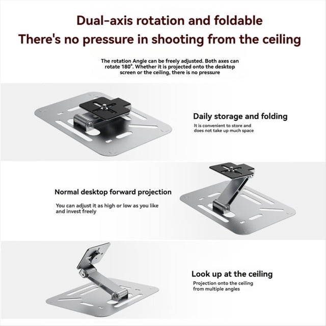 Foldable Projector Stand Desk, Wall and Ceiling Mount Bracket with 180-Degree Rotation for Home Theater Projector Black