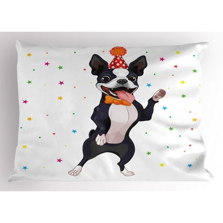 - Boston Terrier Pillow Sham Party Puppy Figure Celebrating His Birthday on Colorful Stary Background, Decorative Standard Size Printed Pillowcase, 26 X 20 Inches, Multicolor, by Ambesonne